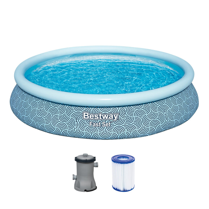 Bestway Fast Set Aufstellpool-Set mit Filterpumpe, Ø 457 x 84 cm, 9.677 Liter, TriTech-Material, Gra