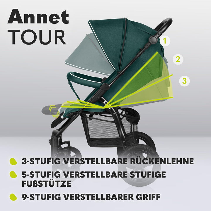 LIONELO Annet Tour Kinderwagen bis 22 kg, verstellbarer Griff, zusammenklappbar, verstellbare Rücken