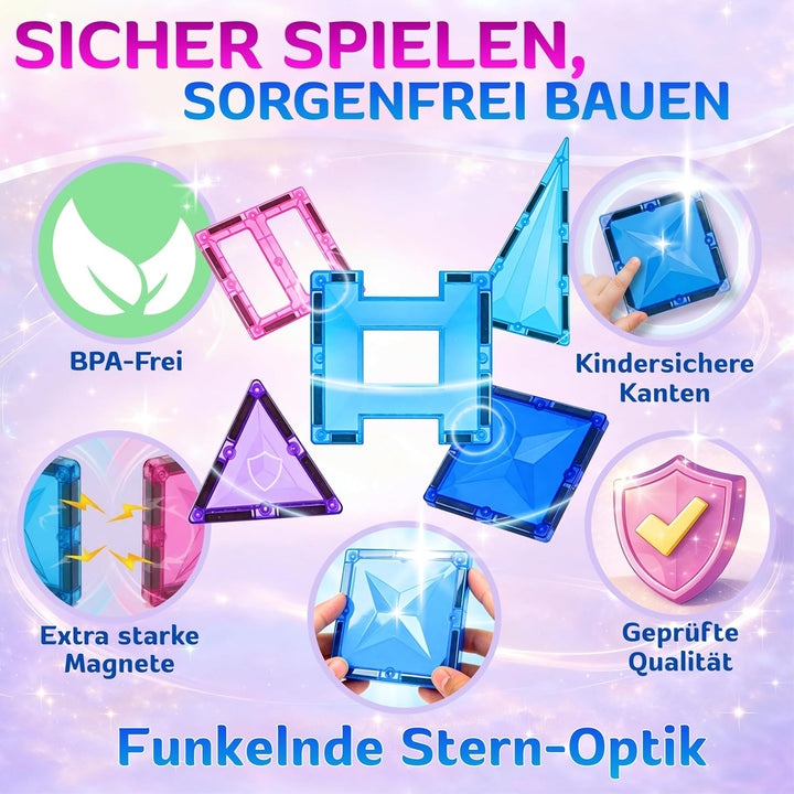 Magnetische Bausteine 60 Teile, Magnetsteine und Magnetspielzeug, Montessori Sensorik Spielzeug ab 3