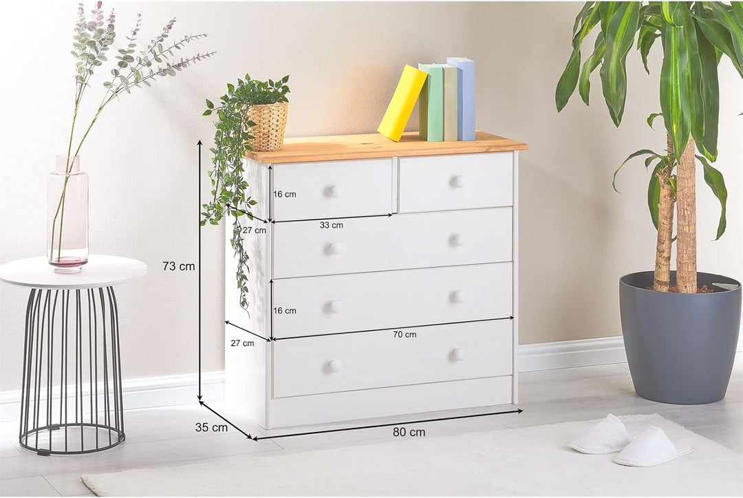 IDIMEX Kommode Rondo, schöne Anrichte mit 5 Schubladen, praktisches Sideboard aus massiver Kiefer in