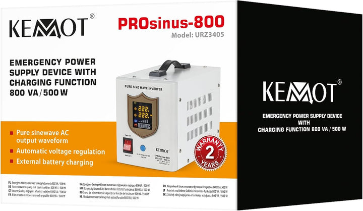 Notstromversorgung KEMOT PROsinus-800URZ3405 Wechselrichter Reiner Sinus Ladefunktion 12V 230V 800VA