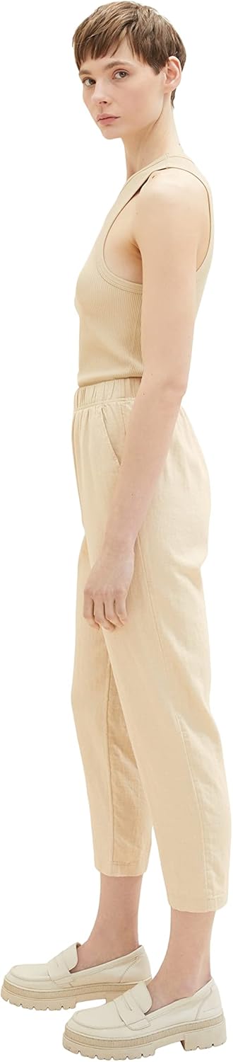TOM TAILOR Denim Damen Tapered Stoffhose aus Leinen XXL 31700 - Dusty Sand Beige, XXL 31700 - Dusty