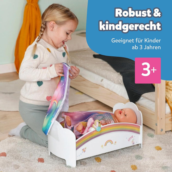 BABY Born Regenbogenbett, Puppenbett mit Regenbogenlichtern und beruhigender Einschlafmelodie inkl.