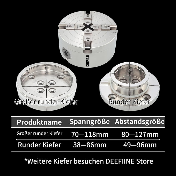 DEEFIINE Backenfutter Drechselfutter 100MM 4-Backen Spannfutter selbstzentrierend Drehfutter Drechse