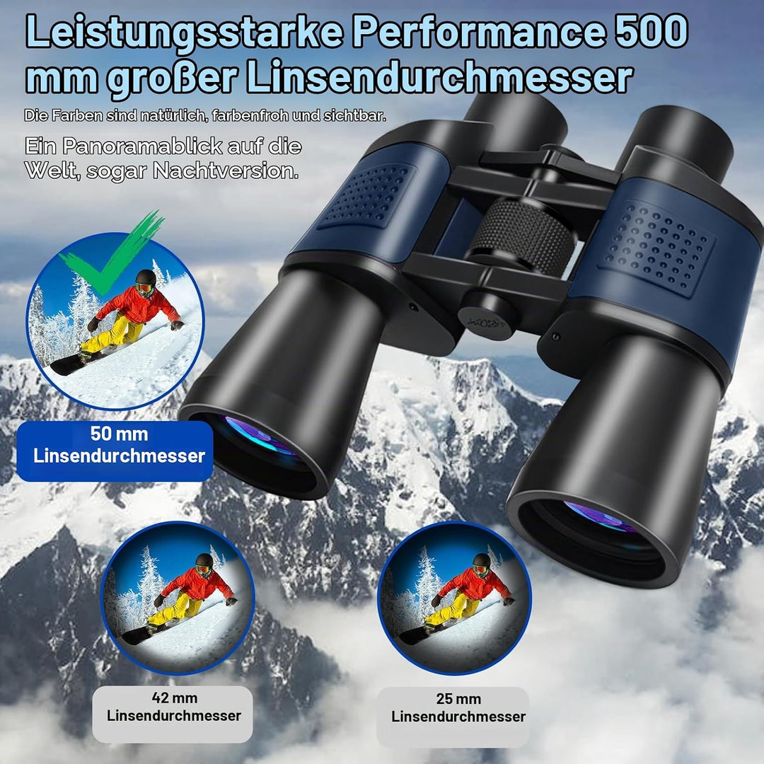 20x50 Fernglas für Erwachsene HD Hohe Vergrösserung Wasserdicht Ferngläser mit Grosses Sichtfeld Fel