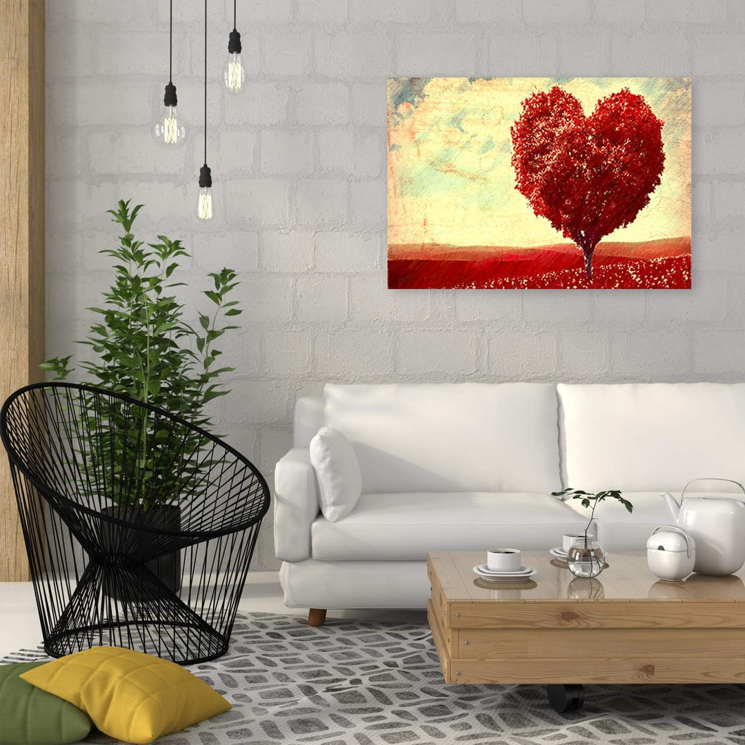 Feeby Wandbilder Rote Baum Herz Landschaft XXL 120x80 cm 1Teilig Wohnzimmer Schlafzimmer Bilder Lein