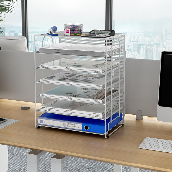 EasyPAG 6 Fächer A4 Metall Büro Schreibtisch Organizer Dokumentenhalter Aktenablage Zeitschriftenhal