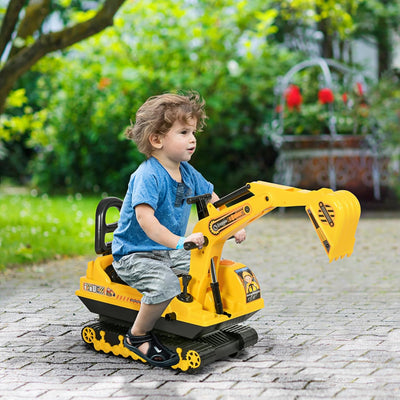 HOMCOM Kinder Sitzbagger Sandbagger für Kinder mit Schaufel, Hupe, Aufsitzbagger mit Stauraum, Rutsc