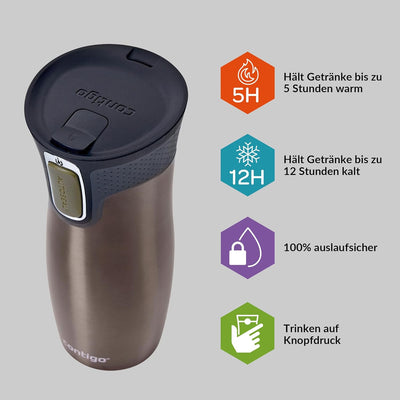 Contigo West Loop Autoseal Thermobecher, Edelstahl Isolierbecher, Kaffeebecher To Go, BPA frei, ausl