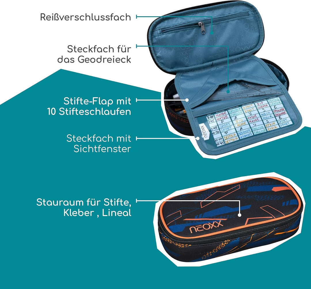 neoxx - Jump Schlamperbox - Recycelte PET-Flaschen, Hauptfach mit Reissverschluss, 10 Stifteschlaufe