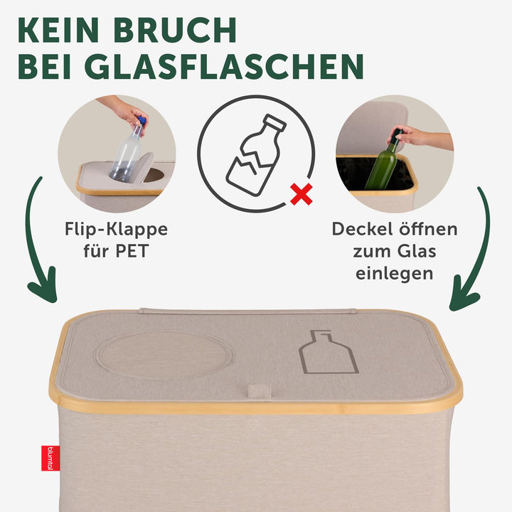 Blumtal Pflandflaschen Sammelbehälter 150L mit 2 Fächern - Bambus Pfandflaschen Organizer mit Flasch