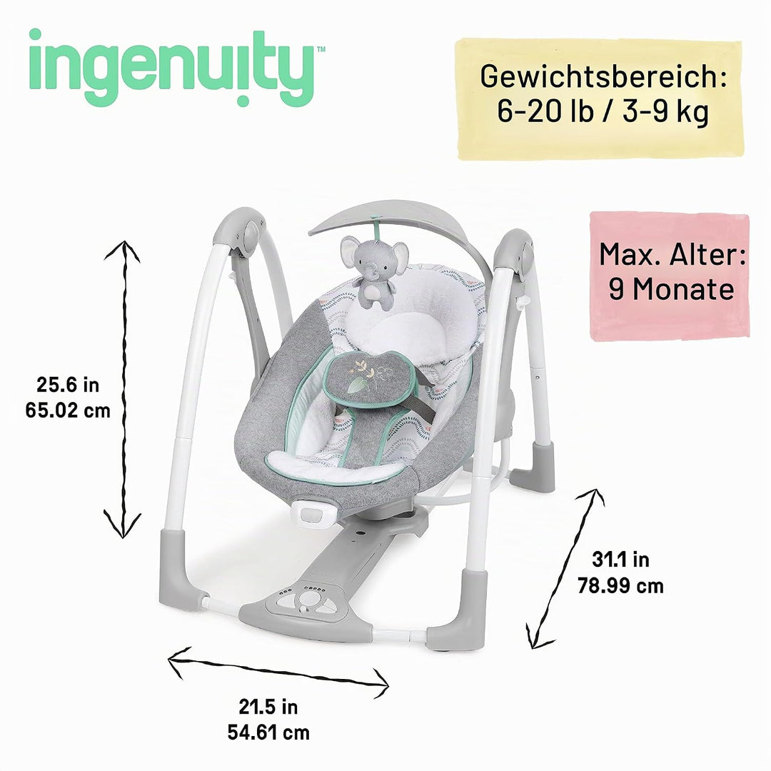 Ingenuity, ConvertMe Swing-2-Seat, Swell, zusammenklappbare Schaukel, spielt Musik und Naturgeräusch