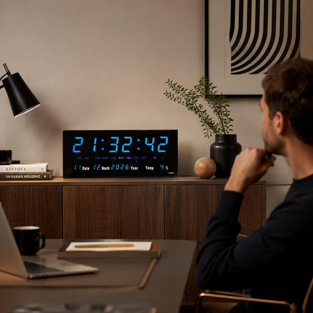 Starlet24 LED Wanduhr mit Timer Wecker Schlummer Kalender Temperatur grosse LED-Anzeige 36x15cm (JH3