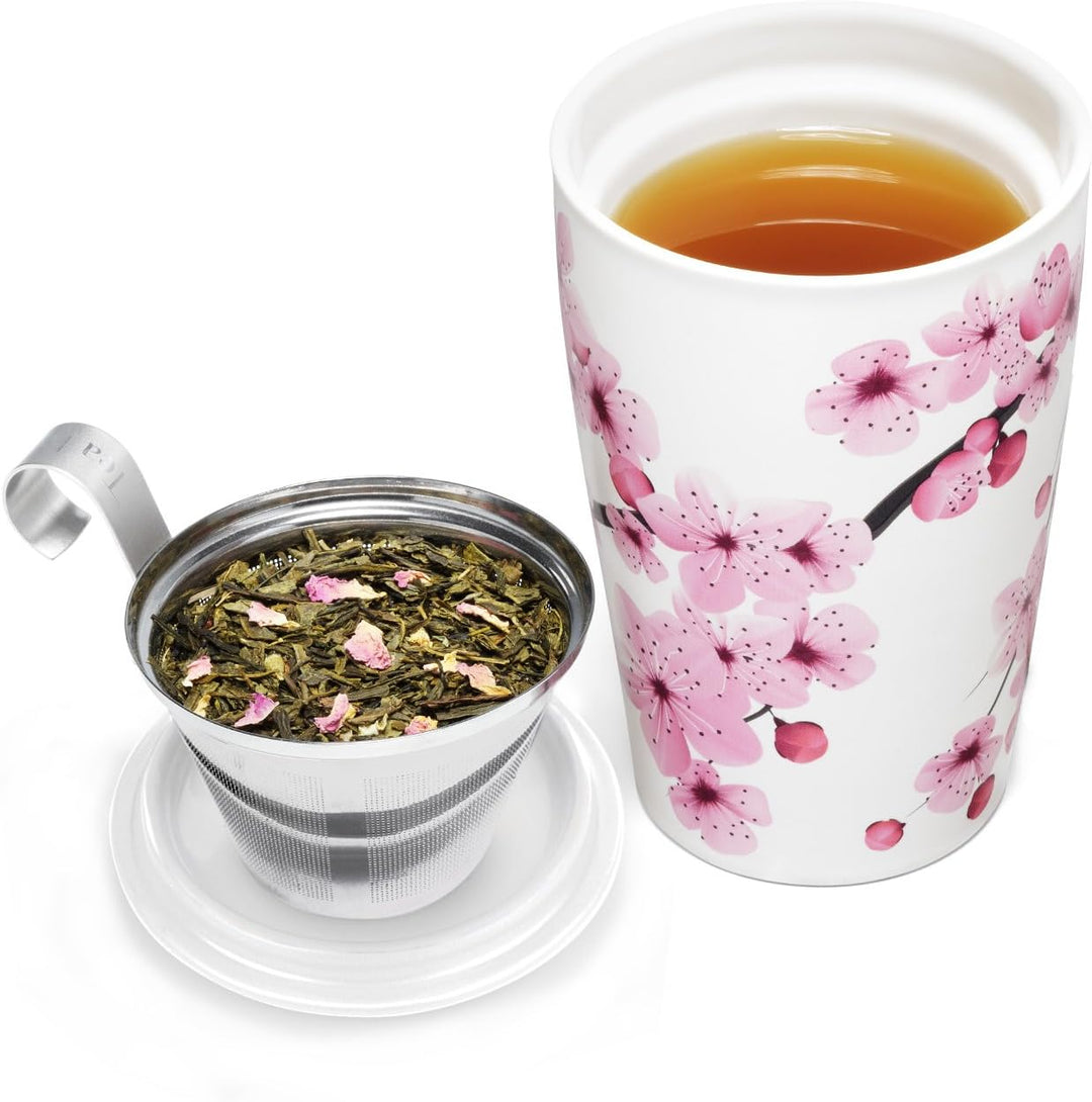 Tee Forte Kati Tasse Keramik Tee Infuser Tasse mit Infuser Korb und Deckel zum Einweichen, Hanami He