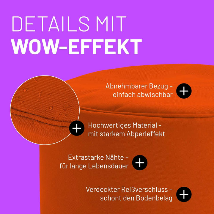 Lumaland Sitzsack Pouf (50 L) | Kompakter Sitzsack mit 3-in-1-Funktion: bequemer Hocker, praktisches