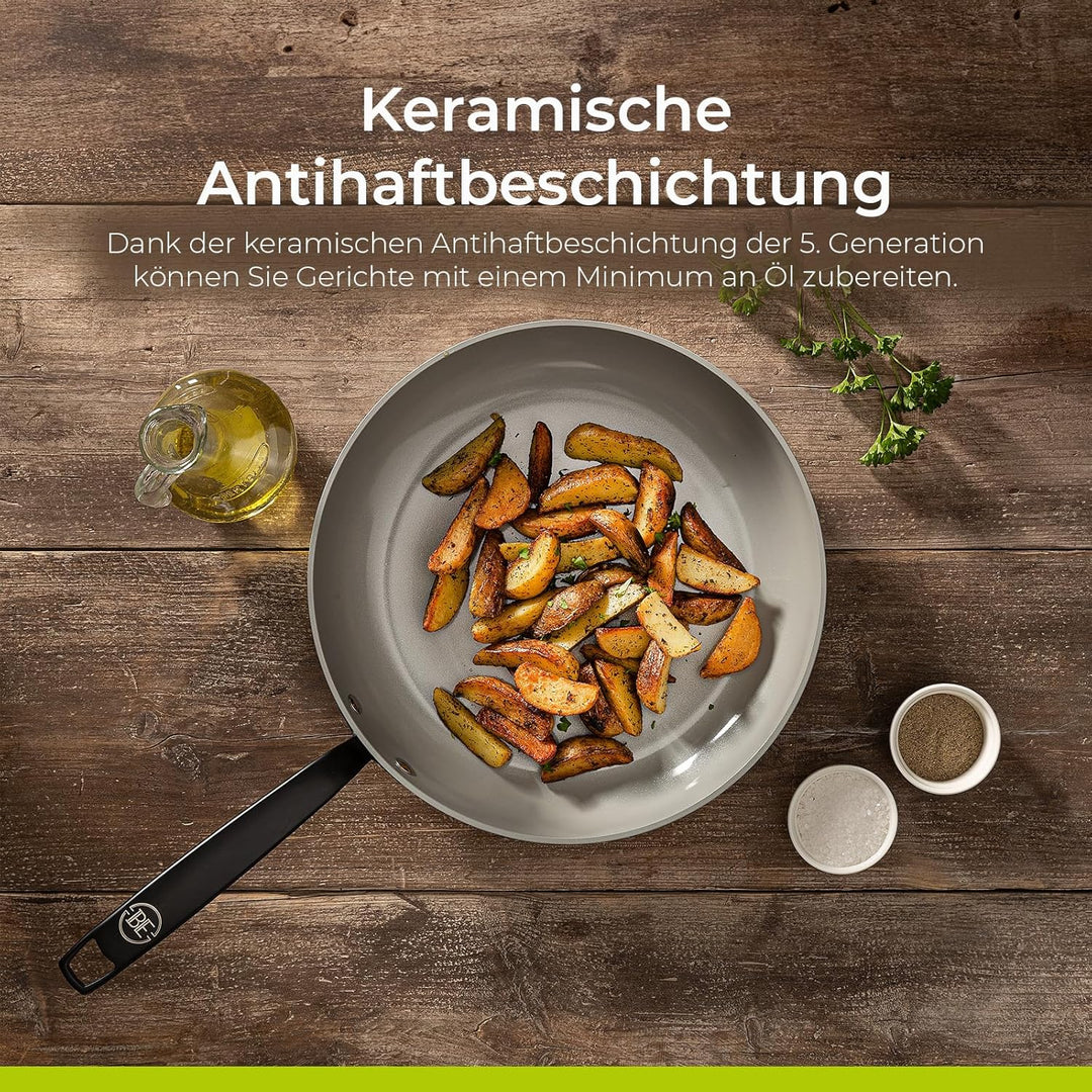 Be Living Essential Pfannenset 3-teilig, Bratpfanne 20/24/28 cm, Non Stick Keramik Antihaft, Indukti