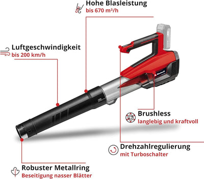 Einhell Akku-Laubbläser GP-LB 18/200 Li GK-Solo Power X-Change (Li-Ion, 18V, Axial-Impeller-Technolo