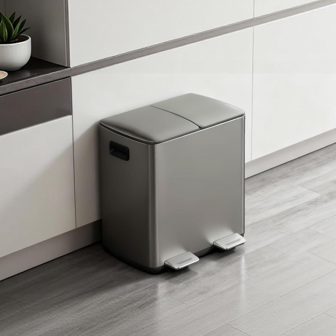 mVm Mülleimer Küche,40 Liter Treteimer,2x20L Doppelter Abfalleimer 2er-Mülleimer Mülltrennung mit In