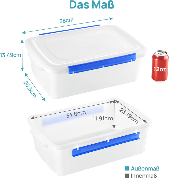 Vtopmart 2er Set Pizzaballenbox,Gärbox mit Deckel 40x30x8cm, BPA-frei Box | Stapelbare Teigbox für P