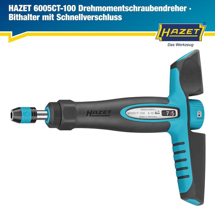 HAZET Drehmomentschraubendreher 6005CT-100, 1/4" mit Quergriff, 4-10 Nm, 6% Genauigkeit, 198 mm Läng