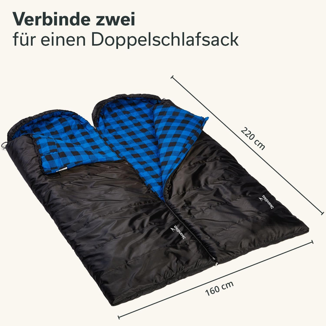 Skandika Deckenschlafsack Dundee Flanell | Baumwolle, Luxus-Qualität, koppelbar, Doppelschlafsack, 3