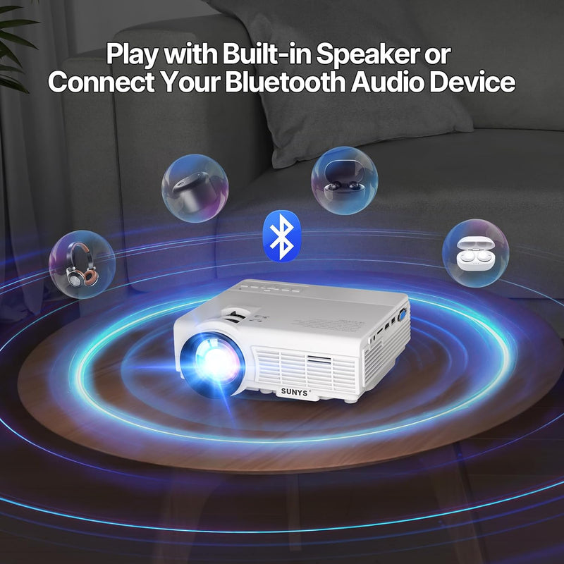 Sunys Bluetooth Mini Beamer, 10000 Lux 1080P HD Full Tragbarer Projektor, LED Heimkino Video Beamer