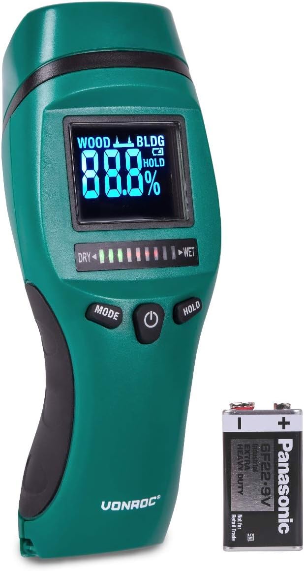 VONROC Feuchtigkeitsmessgerät - LCD Display mit Hintergrundbeleuchtung - Profi und präzise Messung v