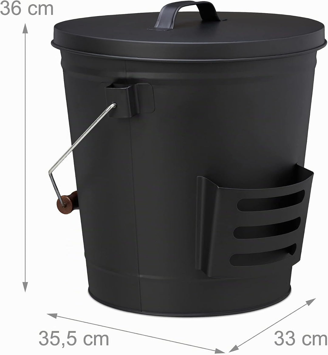 Relaxdays Ascheeimer mit Deckel und Kehrset, 19 L, inkl. Aschebesen &amp; Kaminschaufel, Aschebehälter m