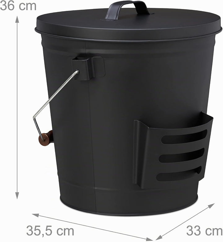 Relaxdays Ascheeimer mit Deckel und Kehrset, 19 L, inkl. Aschebesen &amp; Kaminschaufel, Aschebehälter m