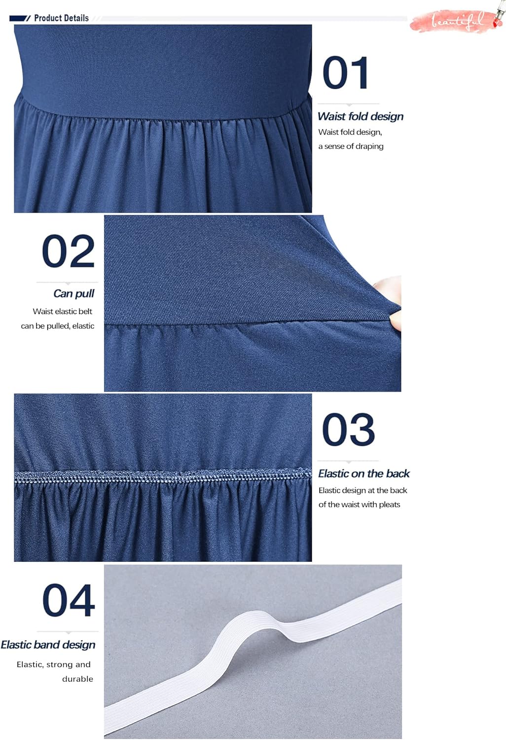 AUSELILY Damen Kurzarm Loose Casual Long Maxi Kleider mit Taschen Beja Blue S, Beja Blue S