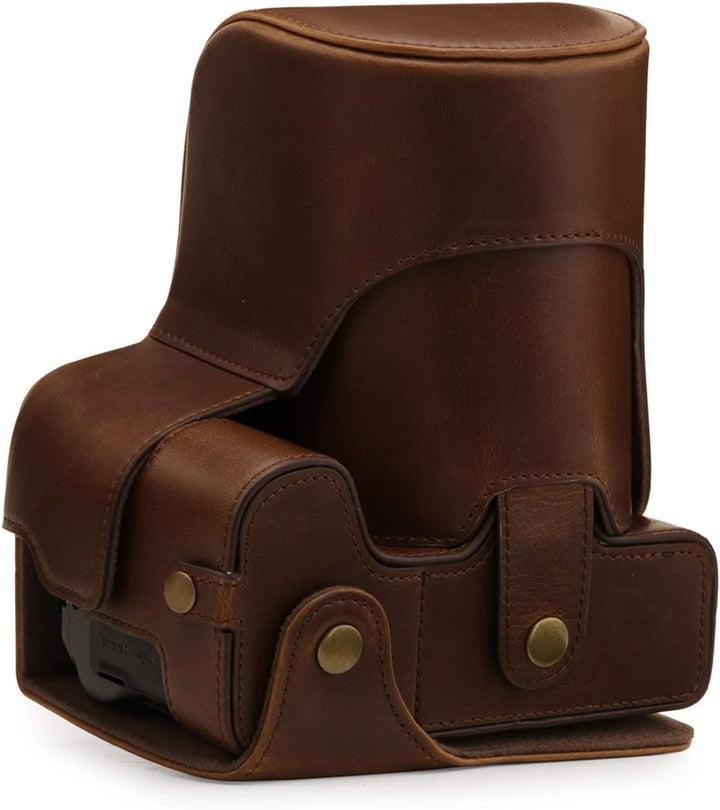 MegaGear Schutzhülle aus Kunstleder kompatibel mit Nikon Coolpix P950 - Dunkelbraun, MG1879, Dunkelb