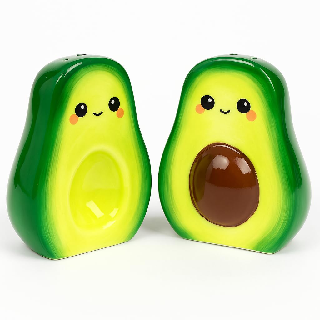 Avocado Salz- und Pfefferstreuer Set – Keramik – 2-teilig – niedliches Avocado Design – Gewürzstreue