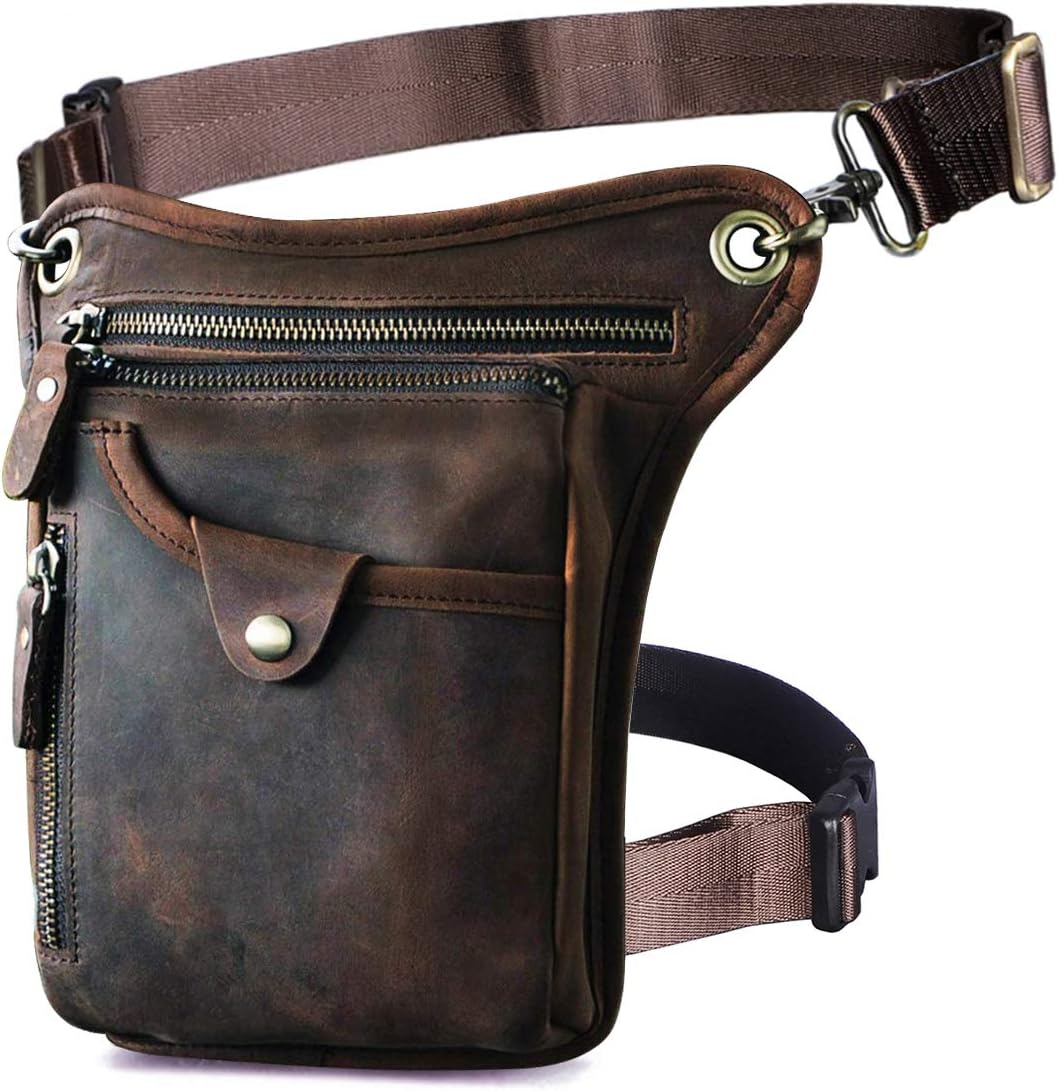 Le'aokuu Herren Echtes Leder Tasche Beinbeutel Beintasche Aussenbeintasche Beinbeuteltasche Reisen H