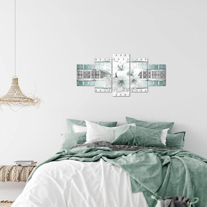 Runa Art Wandbilder Blumen Lilien 5 Teilig Bild auf Vlies Leinwand Deko Wohnzimmer Abstrakt Grau Tür