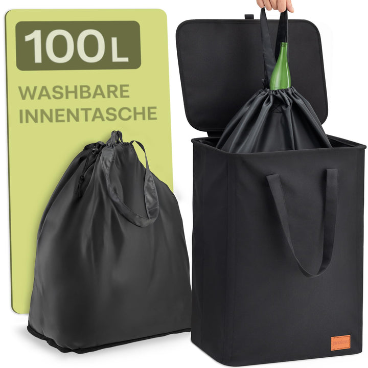 Praknu 100L Pfandflaschen Sammelbehälter Gross – Flaschensammler für Leergut & Altglas – Wasserdicht
