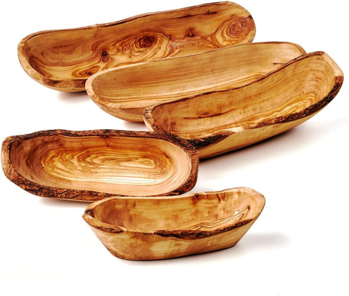 DAS OLIVENHOLZBRETT® Baguetteschale Olivenholz, Brotschale aus Holz, naturbelassener Rand, 40 cm, sp