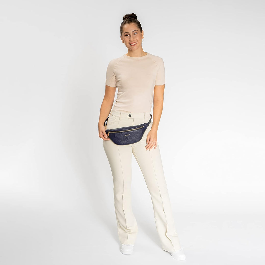Lazarotti Bologna Leder Gürteltasche Damen | längenverstellbarer Tragegurt | grosse Bauchtasche 31 c