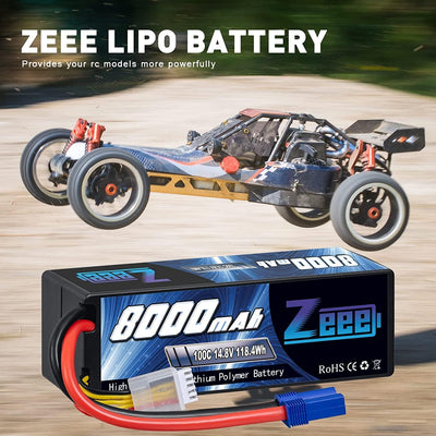 Zeee 4S Lipo Akku 14,8V 100C 8000mAh mit EC5 Stecker Hardcase RC Akku für Auto LKW Tank RC Buggy Tru