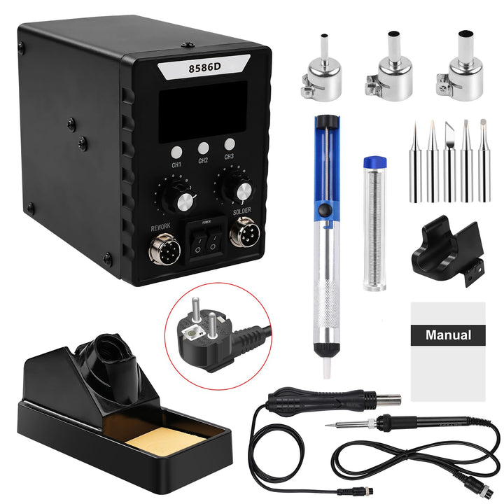 Profi Lötstation, 2 in 1 Heissluft Lötstation Lötkolben Set 8586D, Einstellbare Temperatur 180℃-500℃