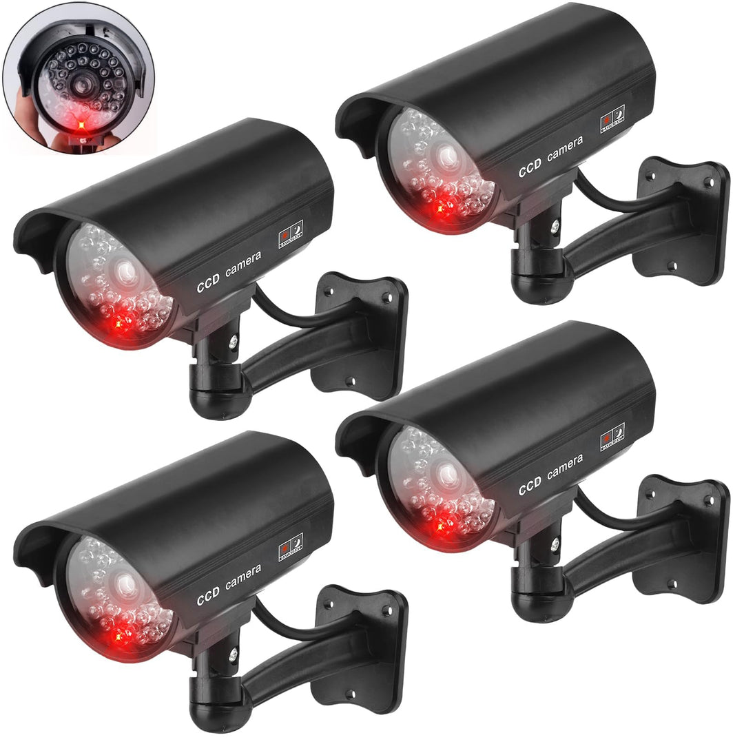 GOMETY 4 Stück Kamera Atrappe Aussen, Fake Kamera mit Rot Blinkender LED, Überwachungskamera Attrapp