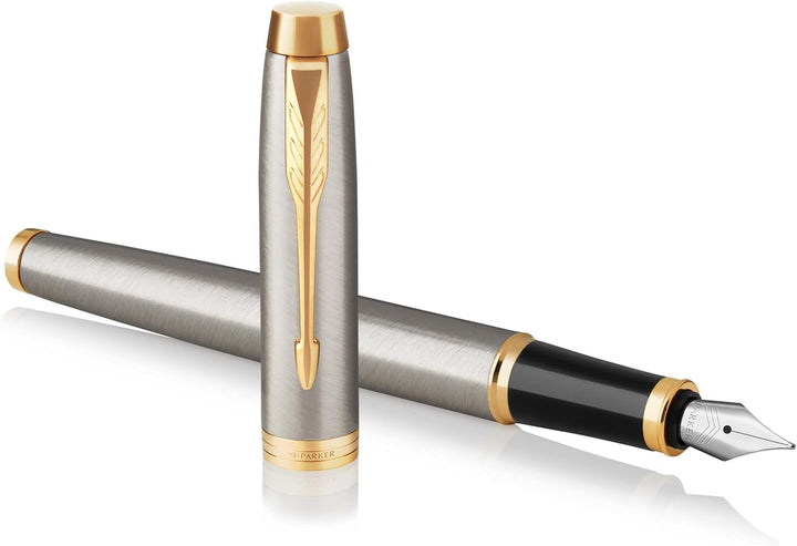 Parker IM Füller | Brushed Metal | Füllfederhalter mit mittlerer Feder | blaue Tinte | Geschenkbox