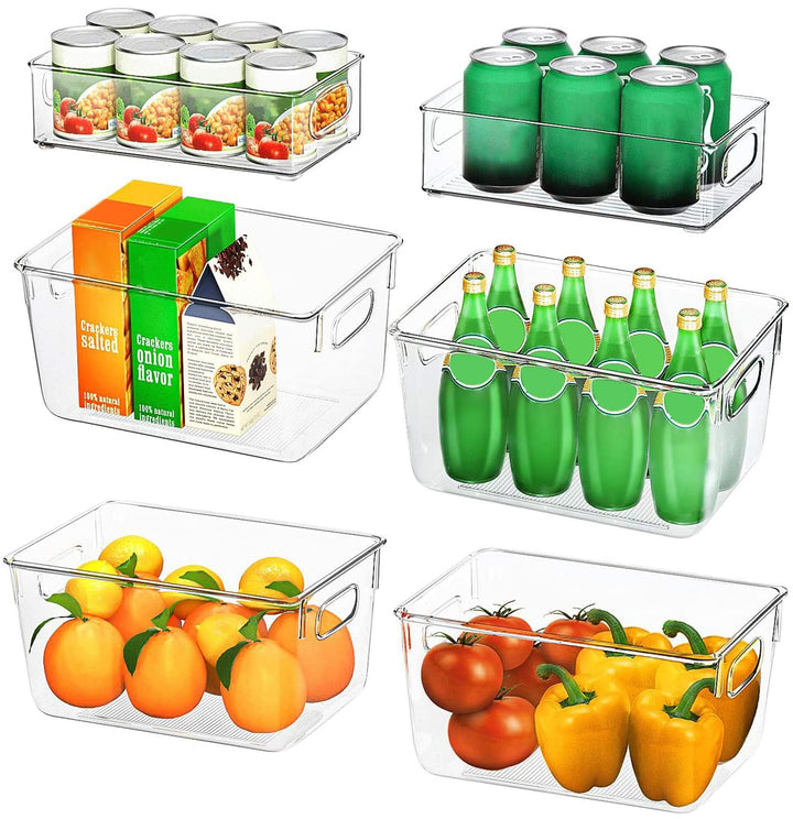 FINEW Kühlschrank Organizer 6er Set (4 Grosse/2 Mittel), Hochwertig Speisekammer Vorratsbehälter mit