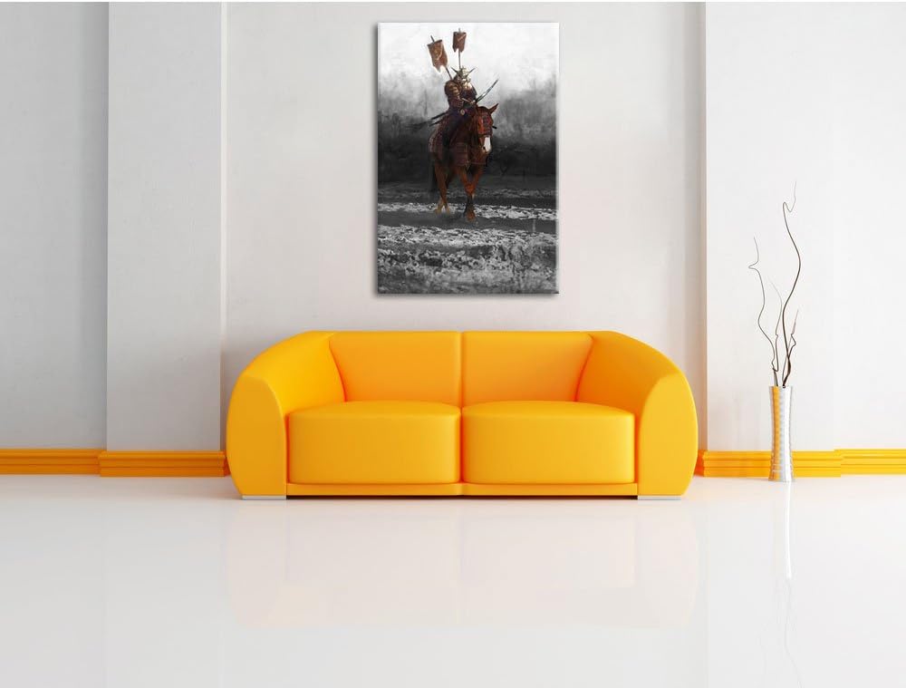 Pixxprint Samurai Krieger auf einem Pferd als Leinwandbild/Grösse: 100x70 cm/Wandbild/Kunstdruck/fer