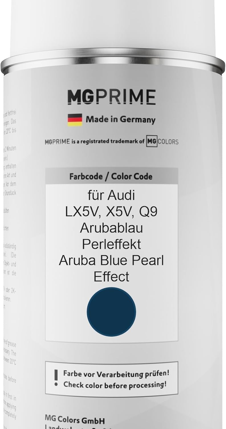 MG PRIME Autolack 2K Spraydosen Set für Audi LX5V / X5V / Q9 Arubablau Perleffekt/Aruba Blue Pearl E