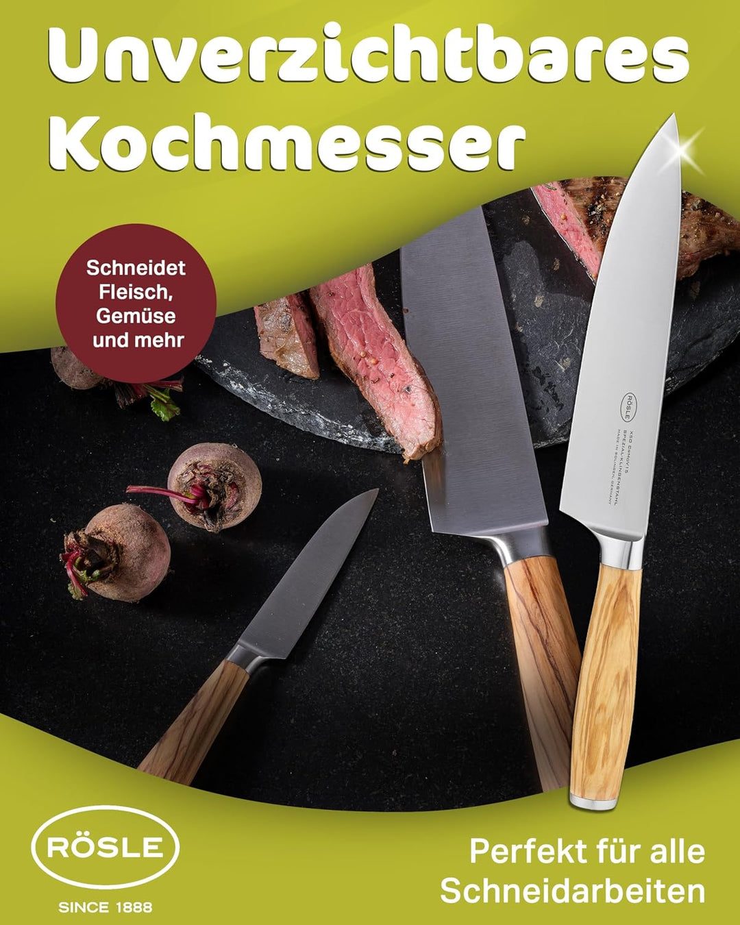 Rösle Kochmesser Artesano, Hochwertiges Küchenmesser zum Schneiden von Fleisch, Fisch, Geflügel und