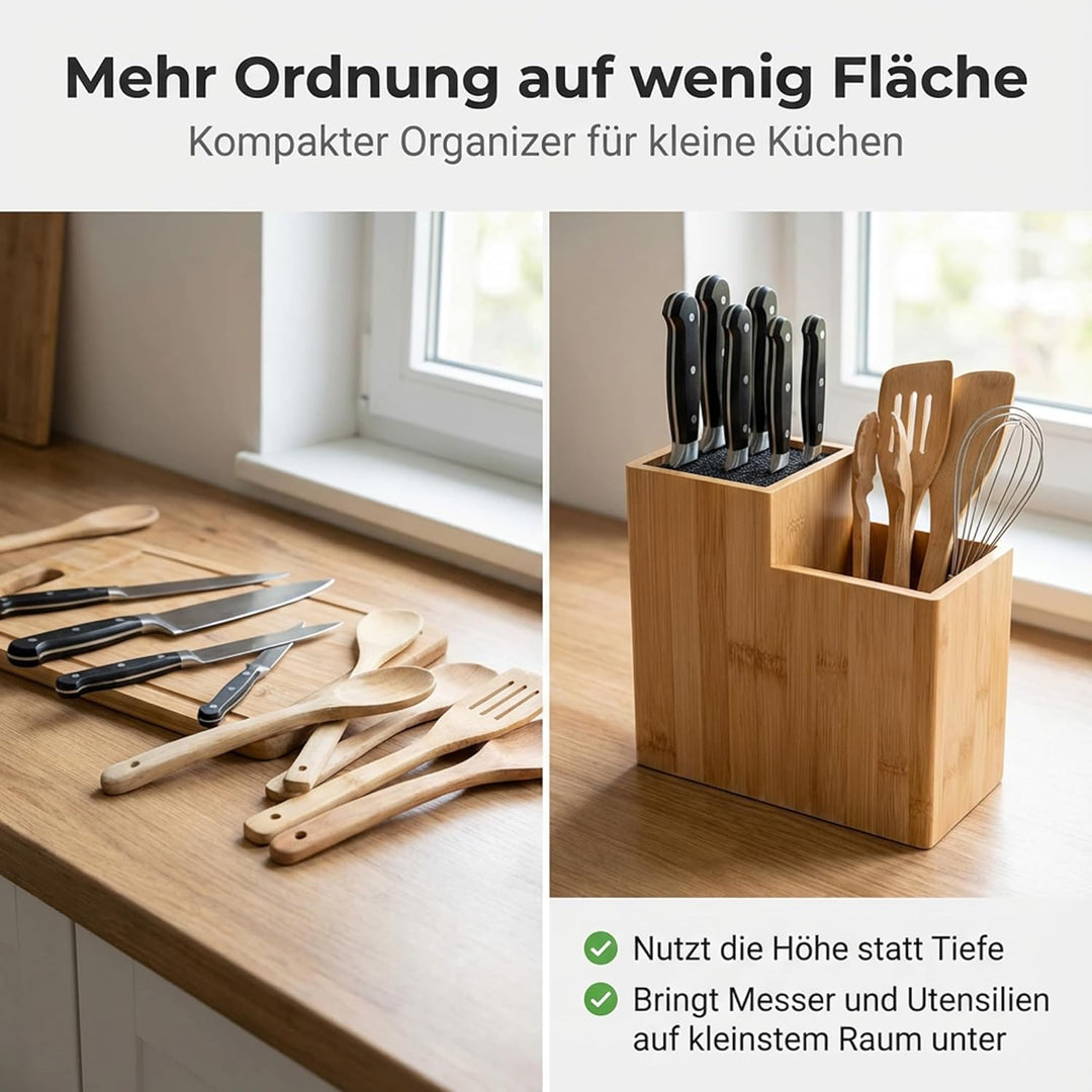 Presar Bambus Messerblock ohne Messer - Holz Messerhalter & Organizer für Küchenmesser, Besteck, Koc