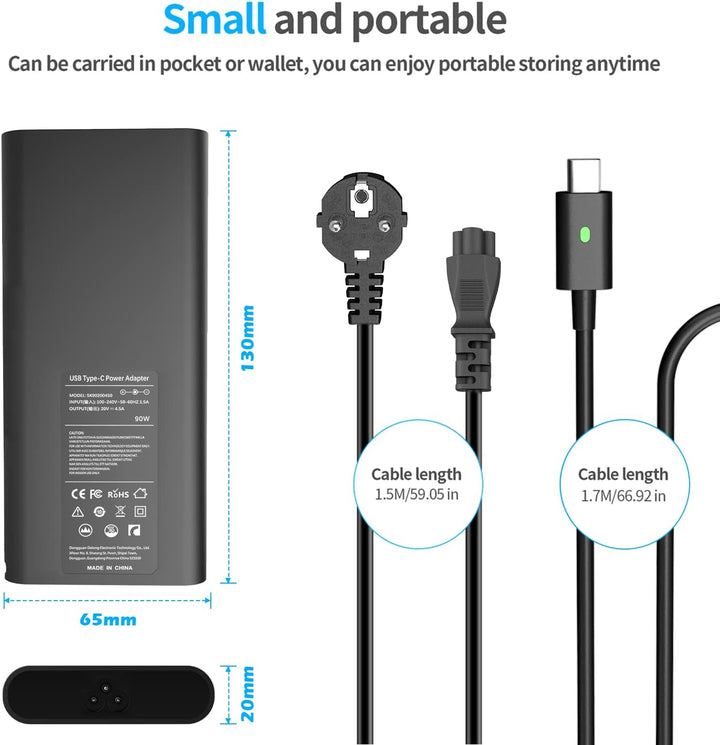 20V 4.5A 90W Ladegerät USB C für Dell Latitude 11 12 13 5175 5285 5289 7275 7285 7370 5280 5480 7280