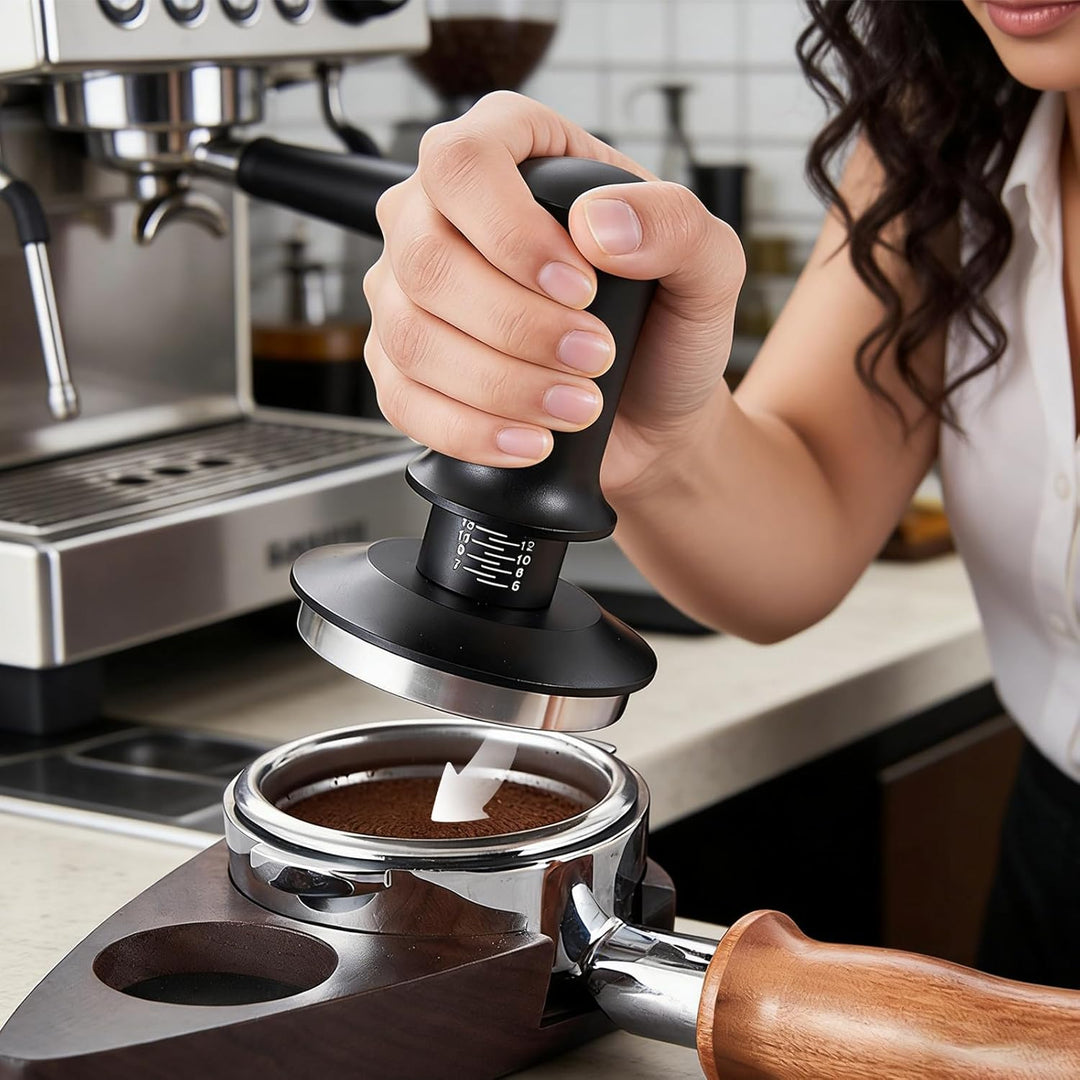 Kaffee Tamper 58mm mit einstellbarem Druck & automatischem Federmechanismus - Edelstahl Basis für gl