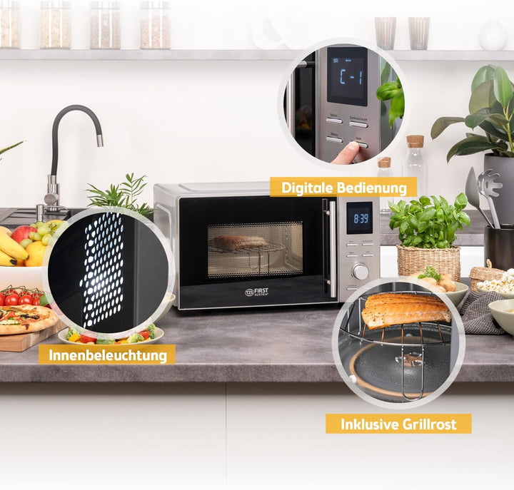 TZS First Austria 2-in-1 Mikrowelle mit Grill, 700W, 900W Grill, digital, 20L Kapazität, LED-Display