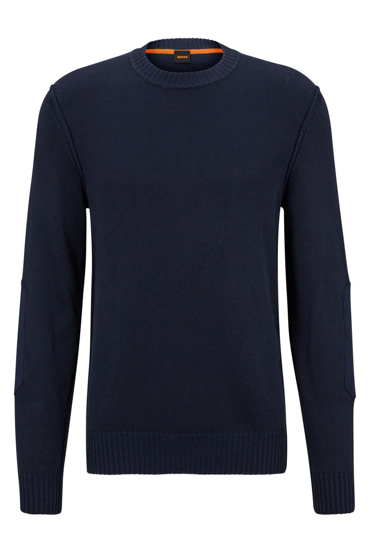 BOSS Herren Aropo Pullover aus Baumwolle und Leinen mit Ellbogen-Patches aus Stretch-Baumwolle XL Da
